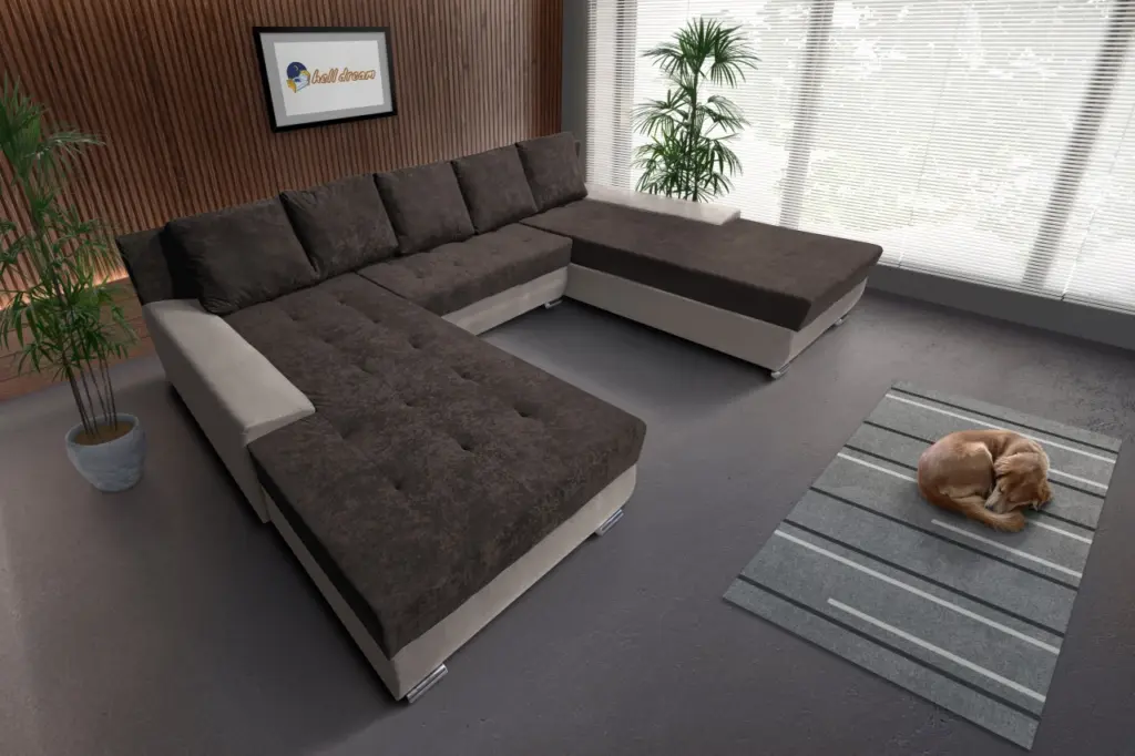 Wixy giga u alakú kanapé ezüst serlegszürke és mély mályvabarna színben