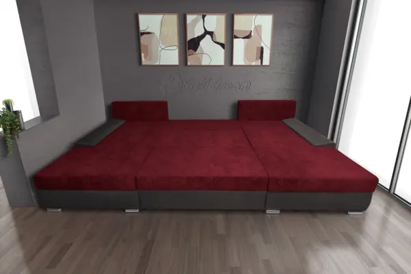 Wixy giga u alakú kanapé kvarcszürke és antik rubintvörös színben 405 x 225 cm fantasztikus nagy fekvőfelülettel - image 3