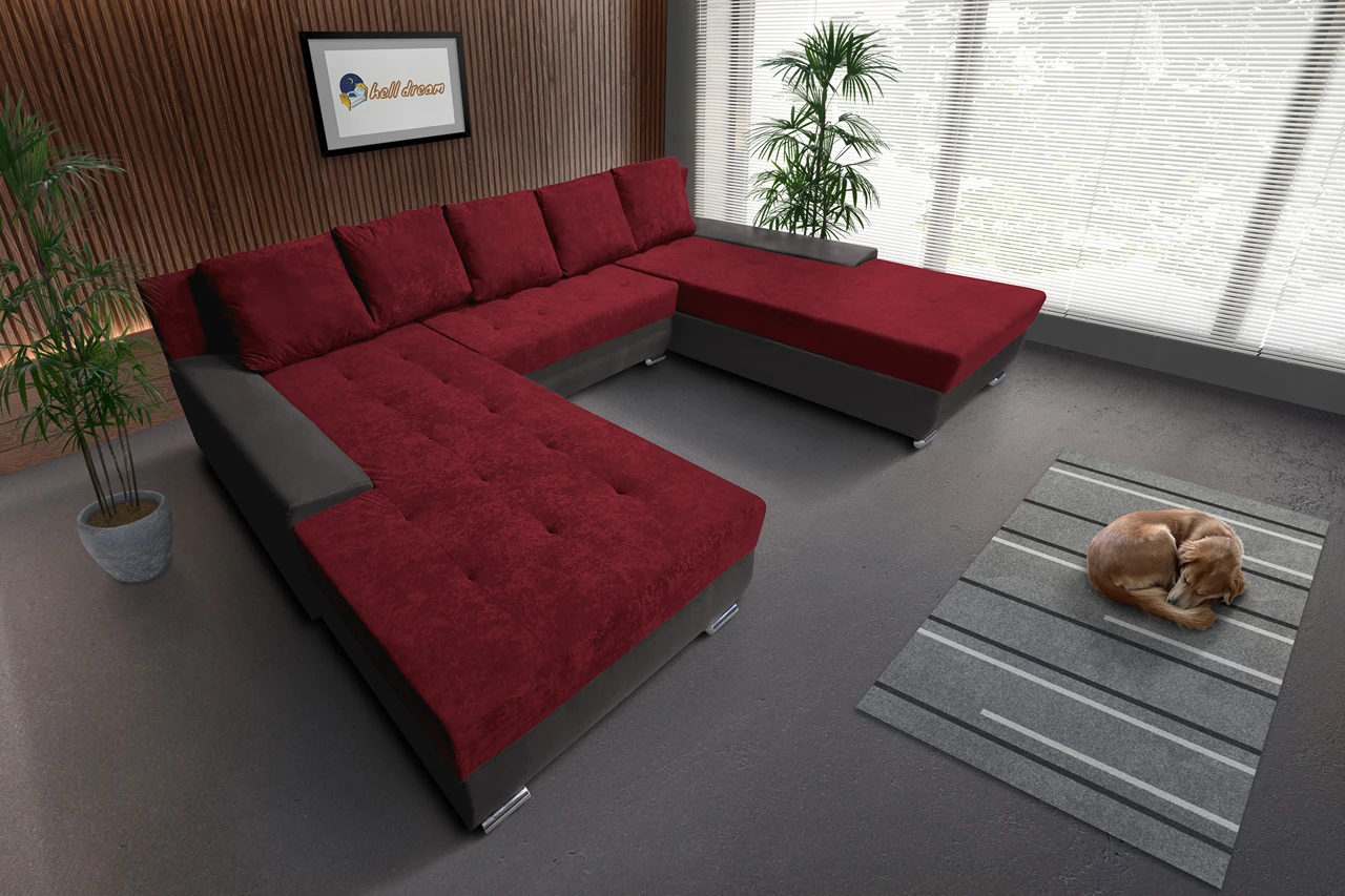 Wixy Giga u alakú kanapé kvarcszürke és antik rubintvörös színben