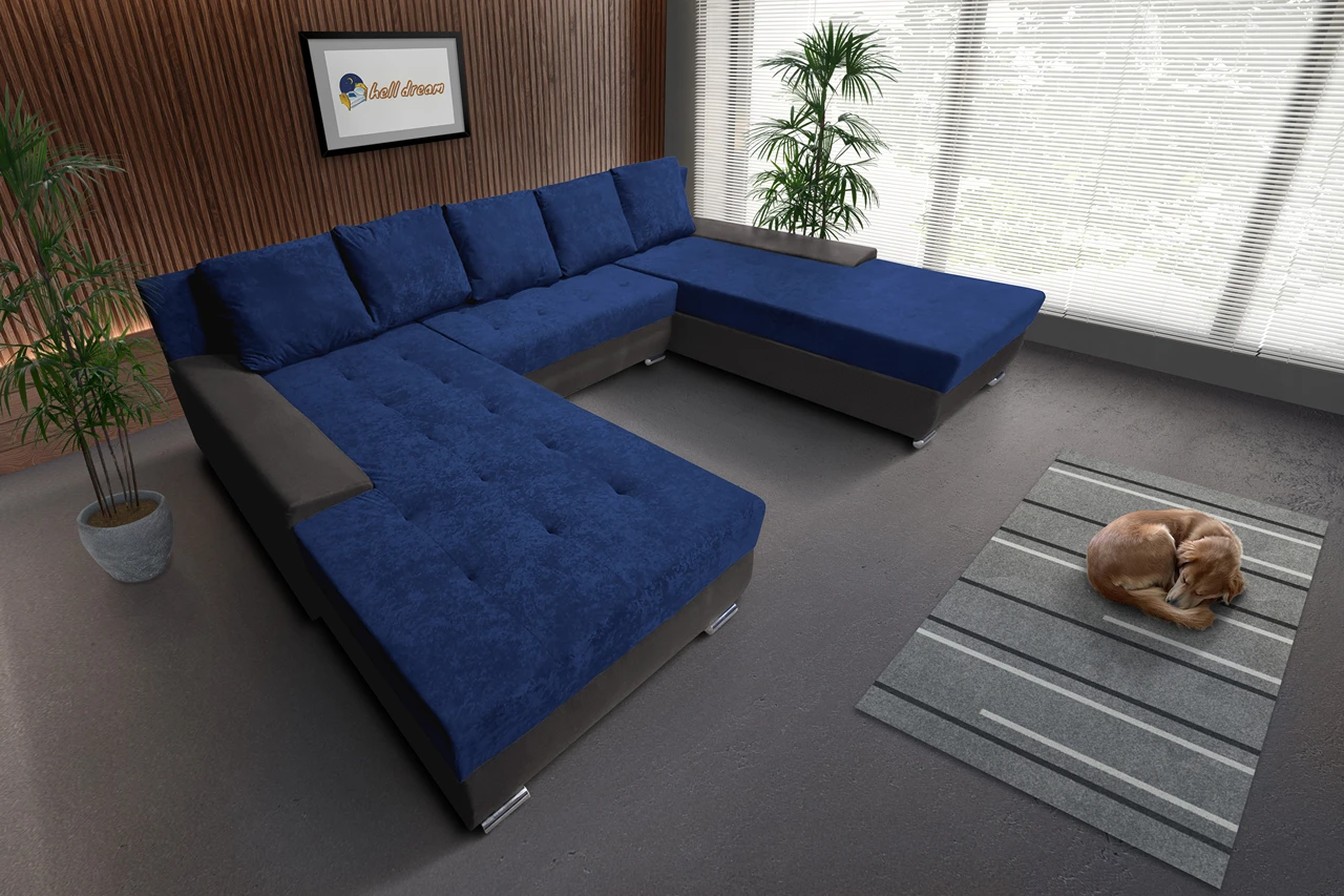 Wixy Giga u alakú kanapé kvarcszürke és mély búzavirágkék színben