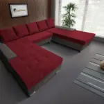 Wixy Giga u alakú kanapé mély földszürke és antik rubintvörös színben