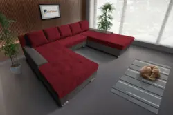 Wixy Giga u alakú kanapé mély földszürke és antik rubintvörös színben