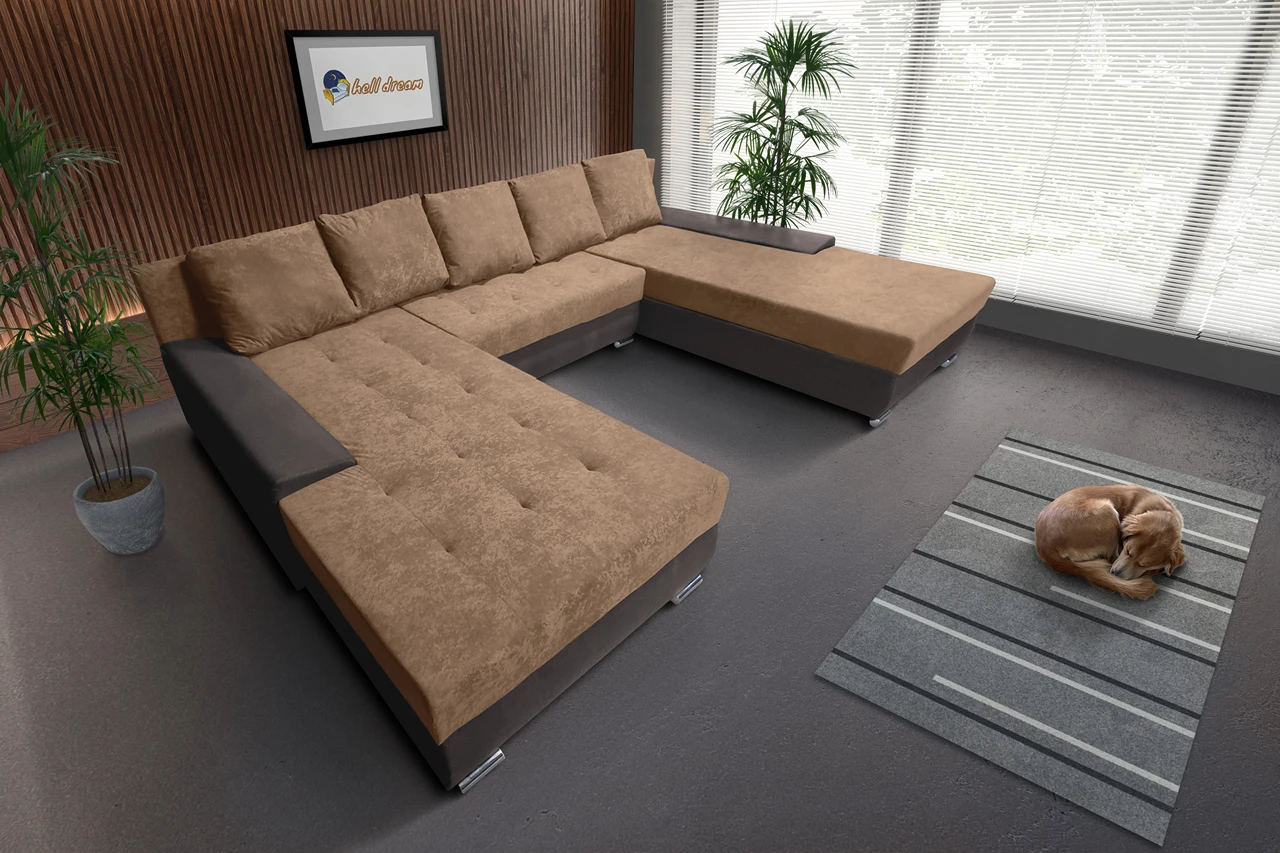 Wixy Giga u alakú kanapé mély földszürke és halvány taupe színben