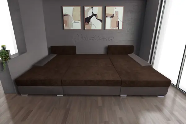 Wixy giga u alakú kanapé mély földszürke és kóla színben 405 x 225 cm fantasztikus nagy fekvőfelülettel - image 3