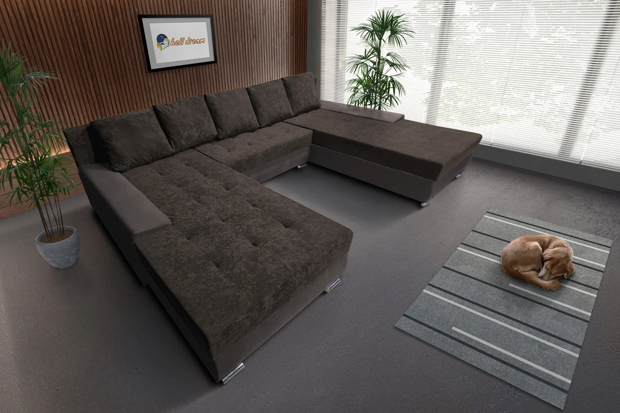 Wixy Giga u alakú kanapé mély földszürke és mély mályvabarna színben