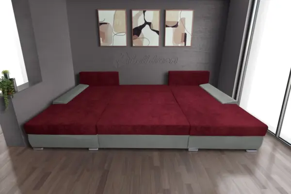 Wixy giga u alakú kanapé óezüst és antik rubintvörös színben