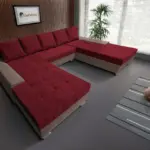 Wixy Giga u alakú kanapé pasztell taupe és antik rubintvörös színben 405 x 225