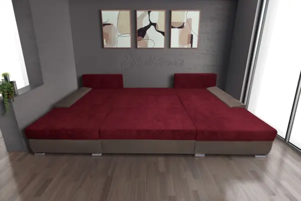 Wixy giga u alakú kanapé pasztell taupe és antik rubintvörös színben 345 x 205 cm fantasztikus nagy fekvőfelülettel - image 3
