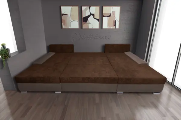 Wixy giga u alakú kanapé pasztell taupe és havannabarna színben 405 x 225 cm fantasztikus nagy fekvőfelülettel - image 3