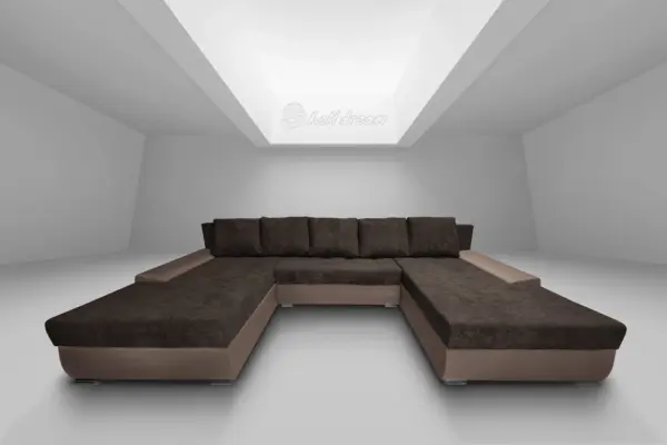 Wixy giga u alakú kanapé pasztell taupe és mély mályvabarna színben