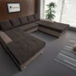 Wixy Giga u alakú kanapé pasztell taupe és mély mályvabarna színben