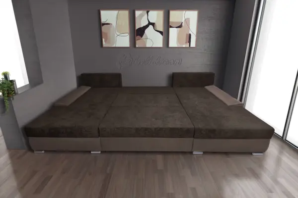 Wixy giga u alakú kanapé pasztell taupe és mély mályvabarna színben