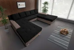 Wixy Giga u alakú kanapé pasztell taupe és sejtelmes fekete színben 405 x 225