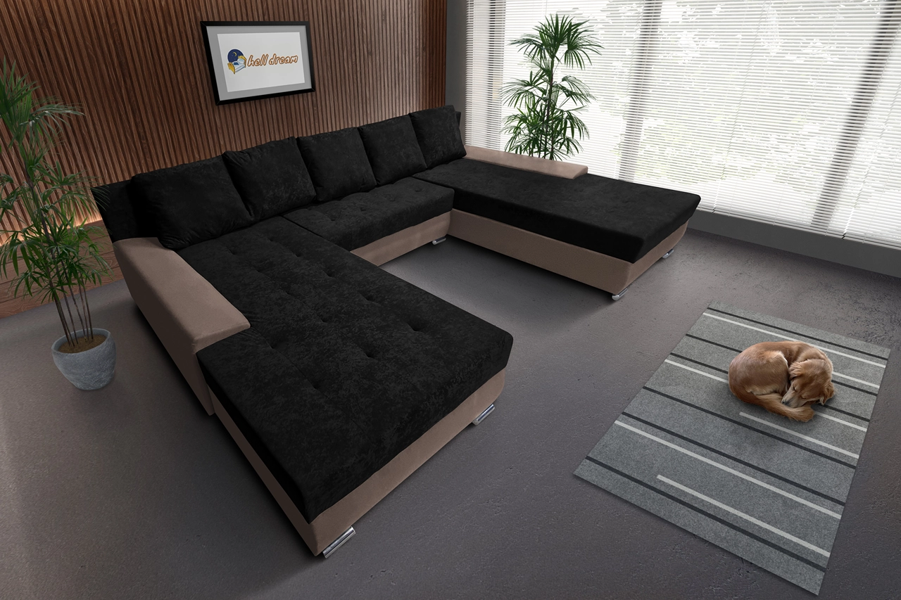 Wixy Giga u alakú kanapé pasztell taupe és sejtelmes fekete színben 405 x 225