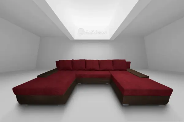 Wixy giga u alakú kanapé sötét mahagóni és antik rubintvörös színben 405 x 225 cm fantasztikus nagy fekvőfelülettel - image 2