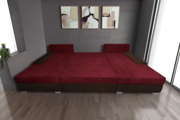 Wixy giga u alakú kanapé sötét mahagóni és antik rubintvörös színben