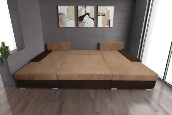 Wixy giga u alakú kanapé sötét mahagóni és halvány taupe színben