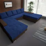 Wixy Giga u alakú kanapé sötét mahagóni és mély búzavirágkék színben