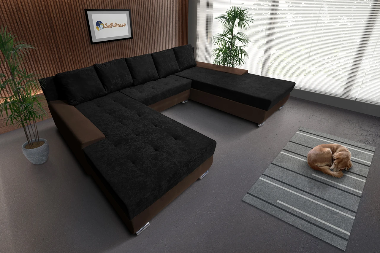 Wixy Giga u alakú kanapé sötét mahagóni és sejtelmes fekete színben