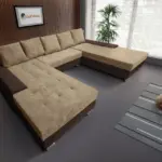 Wixy Giga u alakú kanapé sötét mahagóni és szafarisárga színben