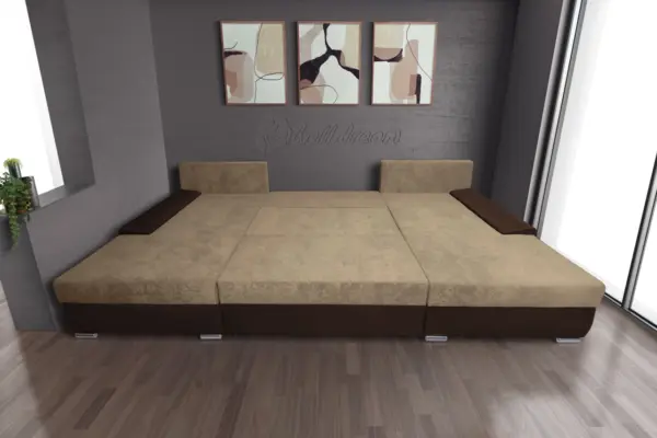 Wixy giga u alakú kanapé sötét mahagóni és szafarisárga színben