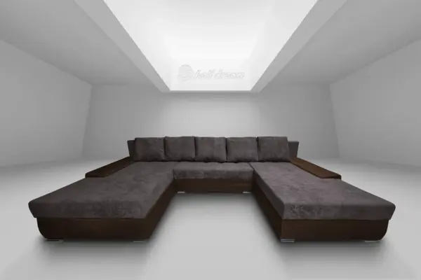 Wixy giga u alakú kanapé sötét mahagóni és taupe szürke színben