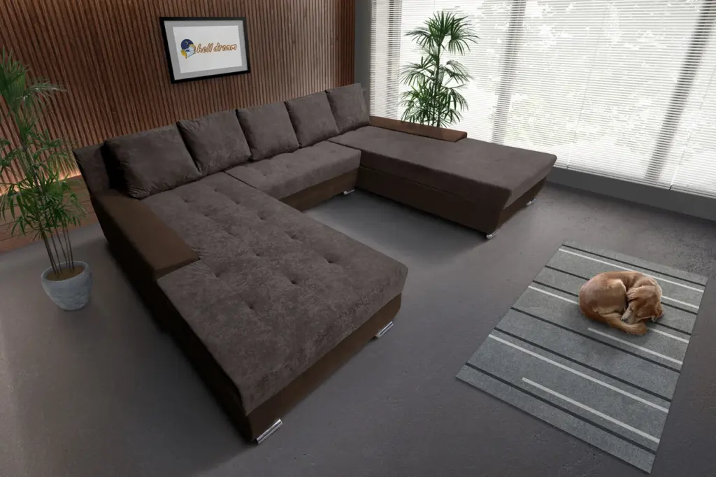 Wixy giga u alakú kanapé sötét mahagóni és taupe szürke színben