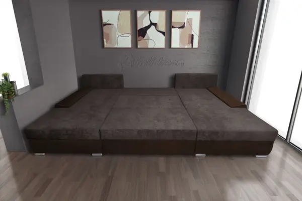 Wixy giga u alakú kanapé sötét mahagóni és taupe szürke színben