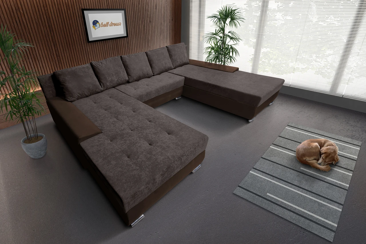 Wixy Giga u alakú kanapé sötét mahagóni és taupe szürke színben