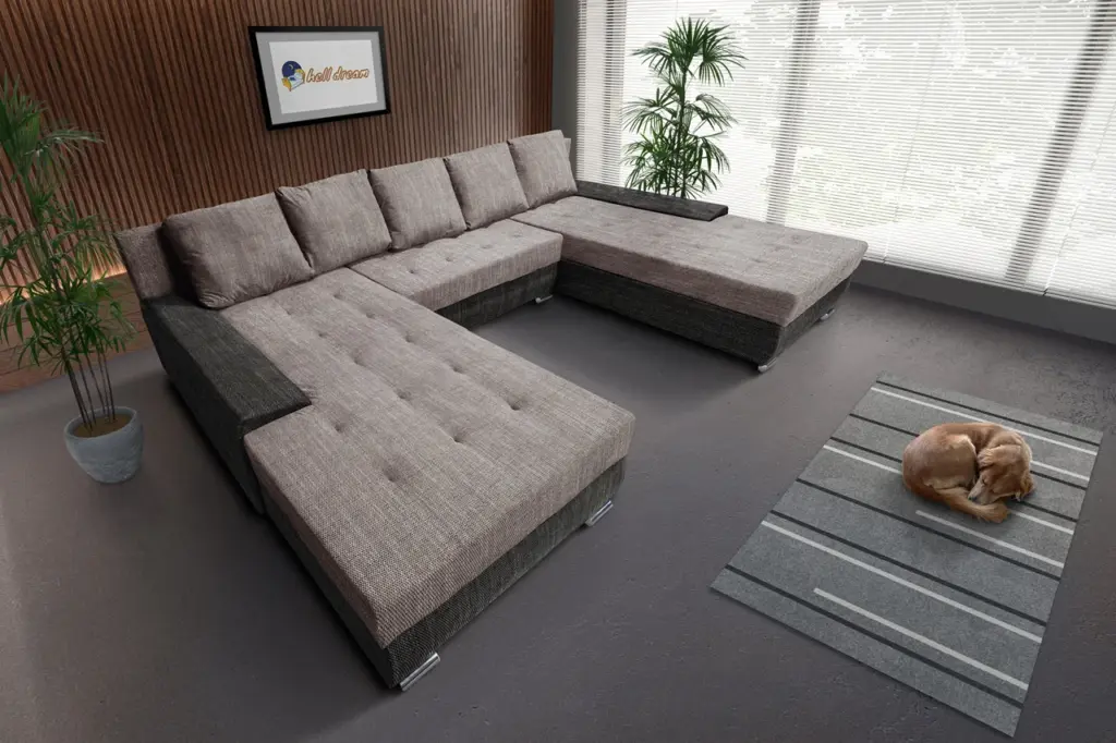 Wixy giga u alakú kanapé sötét szürke és világos barna zsákszövettel