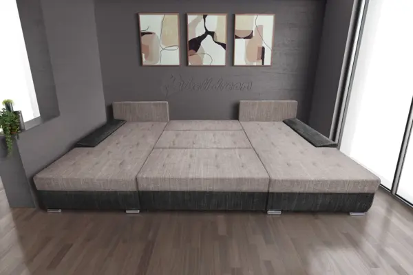 Wixy giga u alakú kanapé sötét szürke és világos barna zsákszövettel 345 x 205 cm fantasztikus nagy fekvőfelülettel - image 3