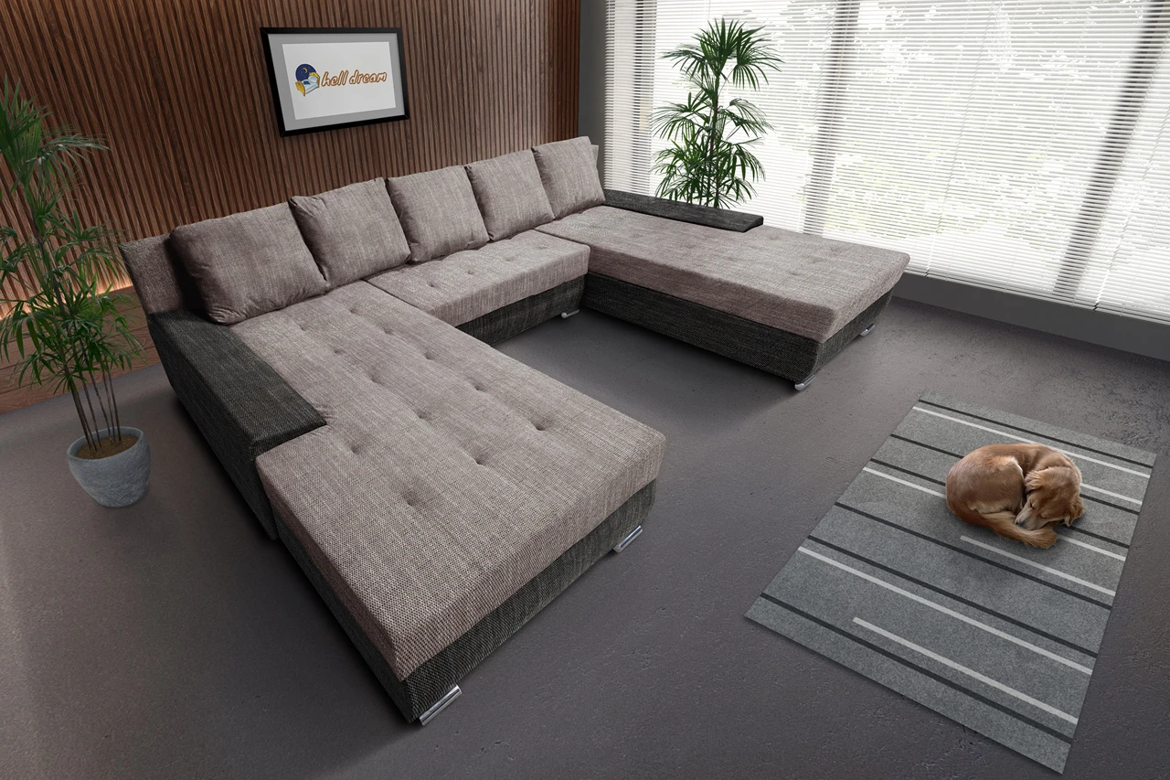 Wixy Giga u alakú kanapé sötét szürke és világos barna zsákszövettel