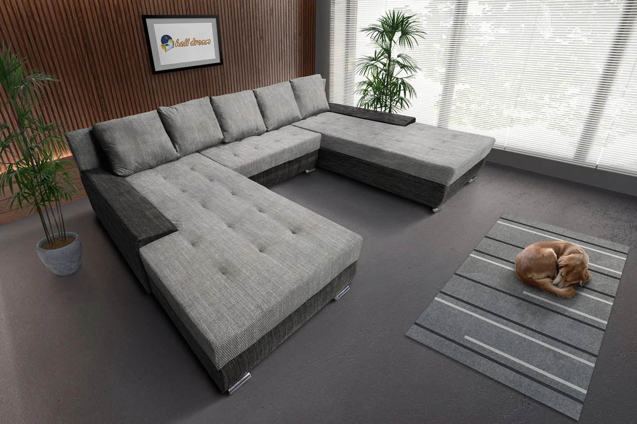 Wixy Giga u alakú kanapé sötét szürke és világos szürke zsákszövettel