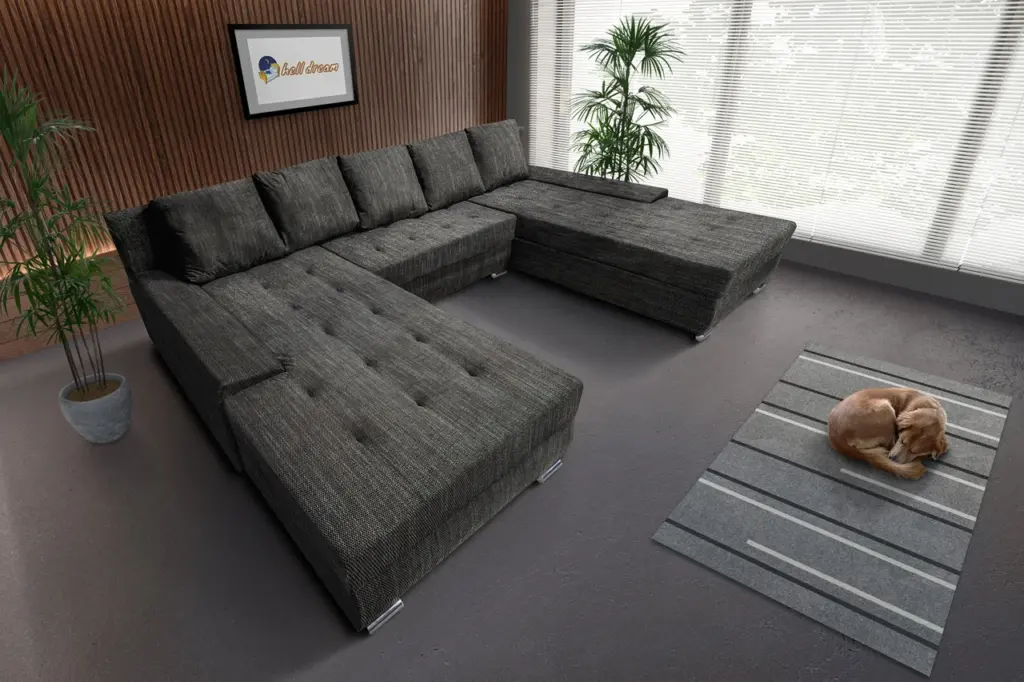 Wixy giga u alakú kanapé sötét szürke zsákszövettel