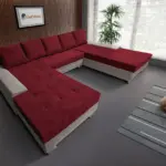 Wixy Giga u alakú kanapé szamárszürke és antik rubintvörös színben