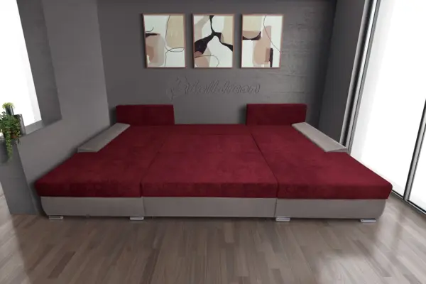 Wixy giga u alakú kanapé szamárszürke és antik rubintvörös színben 345 x 205 cm fantasztikus nagy fekvőfelülettel - image 3