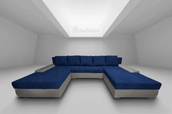 Wixy giga u alakú kanapé szamárszürke és mély búzavirágkék színben