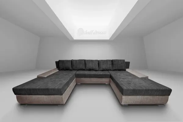 Wixy giga u alakú kanapé világos barna és sötét szürke zsákszövettel 345 x 205 cm fantasztikus nagy fekvőfelülettel - image 2