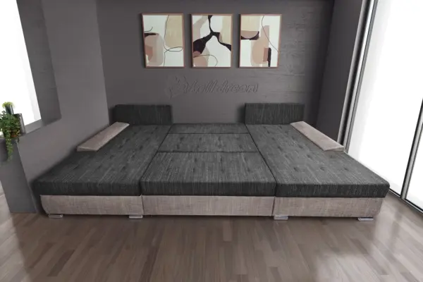 Wixy giga u alakú kanapé világos barna és sötét szürke zsákszövettel