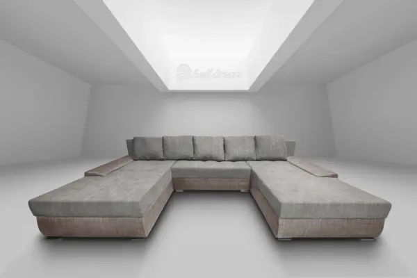 Wixy giga u alakú kanapé világos barna és világos szürke zsákszövettel