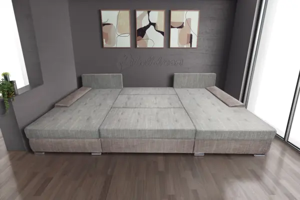 Wixy giga u alakú kanapé világos barna és világos szürke zsákszövettel