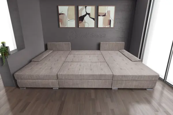 Wixy giga u alakú kanapé világos barna zsákszövettel 405 x 225 cm fantasztikus nagy fekvőfelülettel - image 3