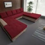 Wixy Giga u alakú kanapé világos fahéj és antik rubintvörös színben