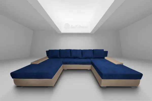 Wixy giga u alakú kanapé világos fahéj és mély búzavirágkék színben