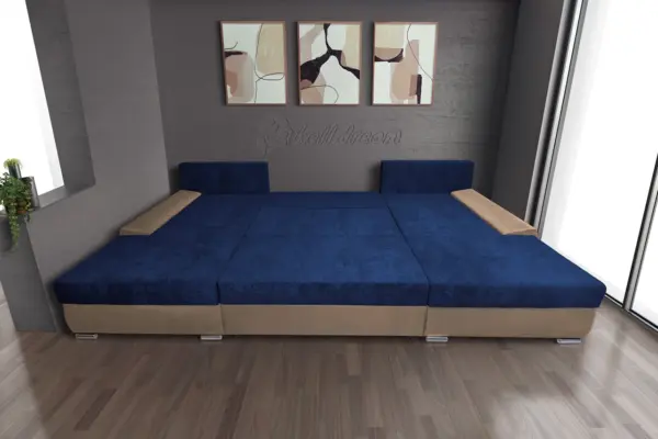 Wixy giga u alakú kanapé világos fahéj és mély búzavirágkék színben