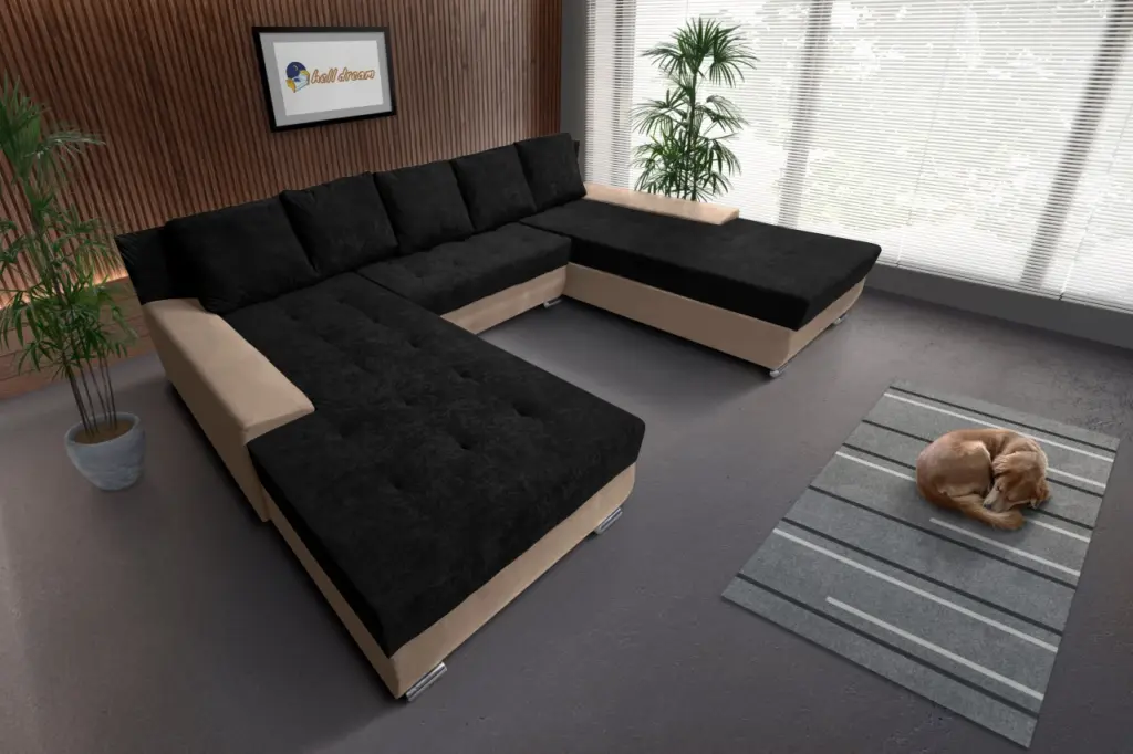 Wixy giga u alakú kanapé világos fahéj és sejtelmes fekete színben