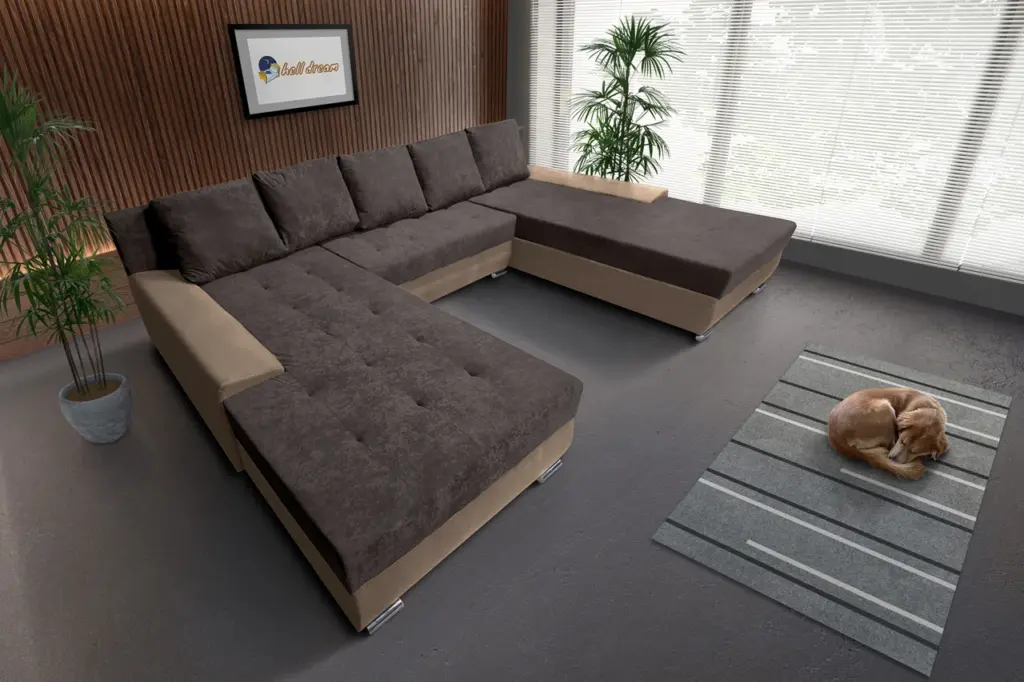 Wixy giga u alakú kanapé világos fahéj és taupe szürke színben