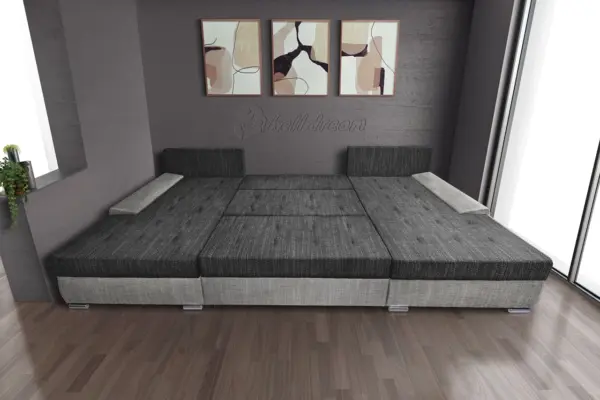 Wixy giga u alakú kanapé világos szürke és sötét szürke zsákszövettel 405 x 225 cm fantasztikus nagy fekvőfelülettel - image 3