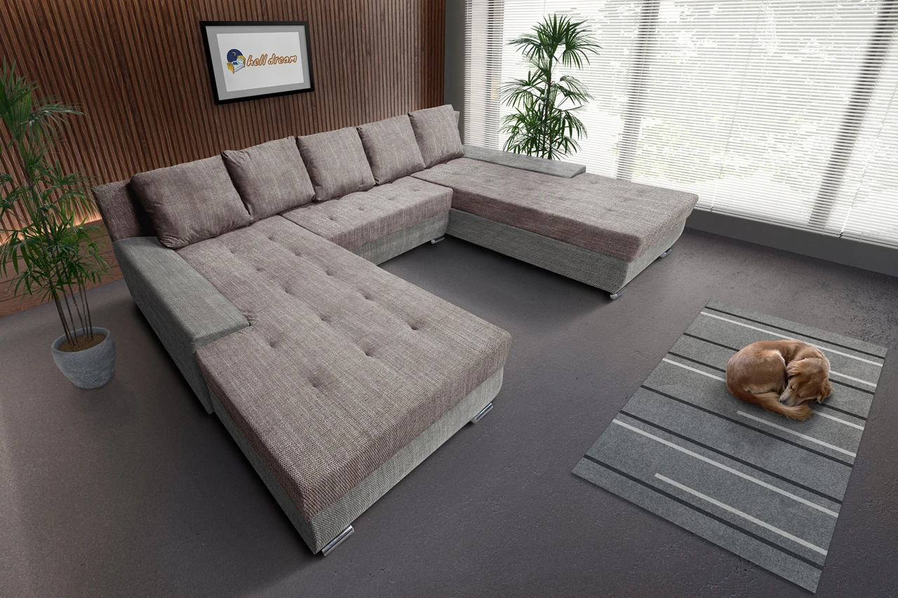 Wixy Giga u alakú kanapé világos szürke és világos barna zsákszövettel