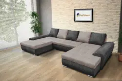 Wixy U Form ágyazható ülőgarnitúra sötét szürke és világos barna zsákszövettel